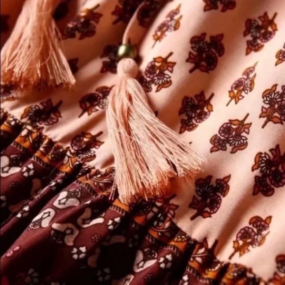 Pink & Maroon Floral Ornate Bohemian Gypsy Button Front Tank Summer Casual Dress - Picture 11 of 16